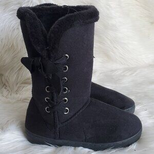 Chatz Women's Black Mid-Calf Microsuede Faux Fur Trim Winter Boots SZ S (5-6)